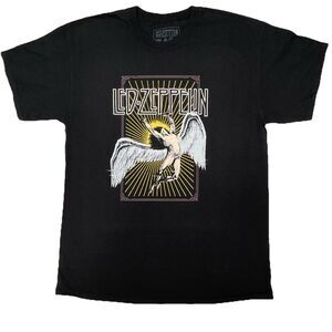Led Zeppelin Large Icarus Black Retro Print Band Tee T-Shirt Unisex